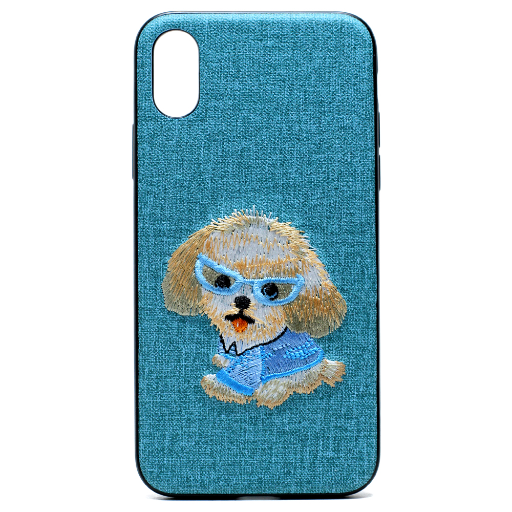 iPhone X (Ten) Design Cloth Stitch Hybrid Case (Blue Puppy DOG)